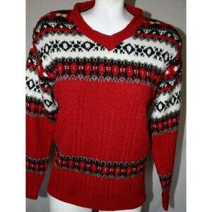 Jennifer Moore Womens Red  Black Nordic Style Sweater Long Sleeve Size Medium